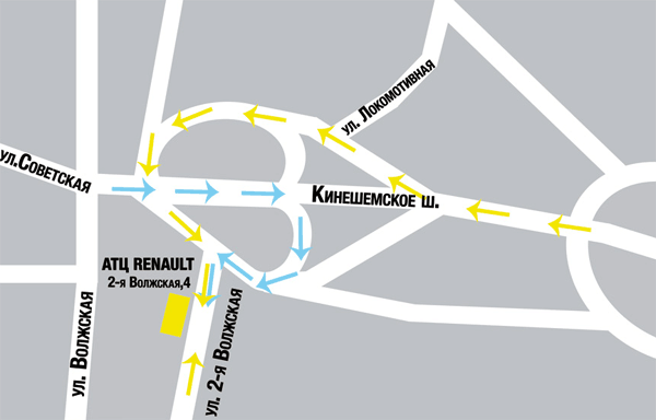 схема проезда к автоцентру Рено в Костроме